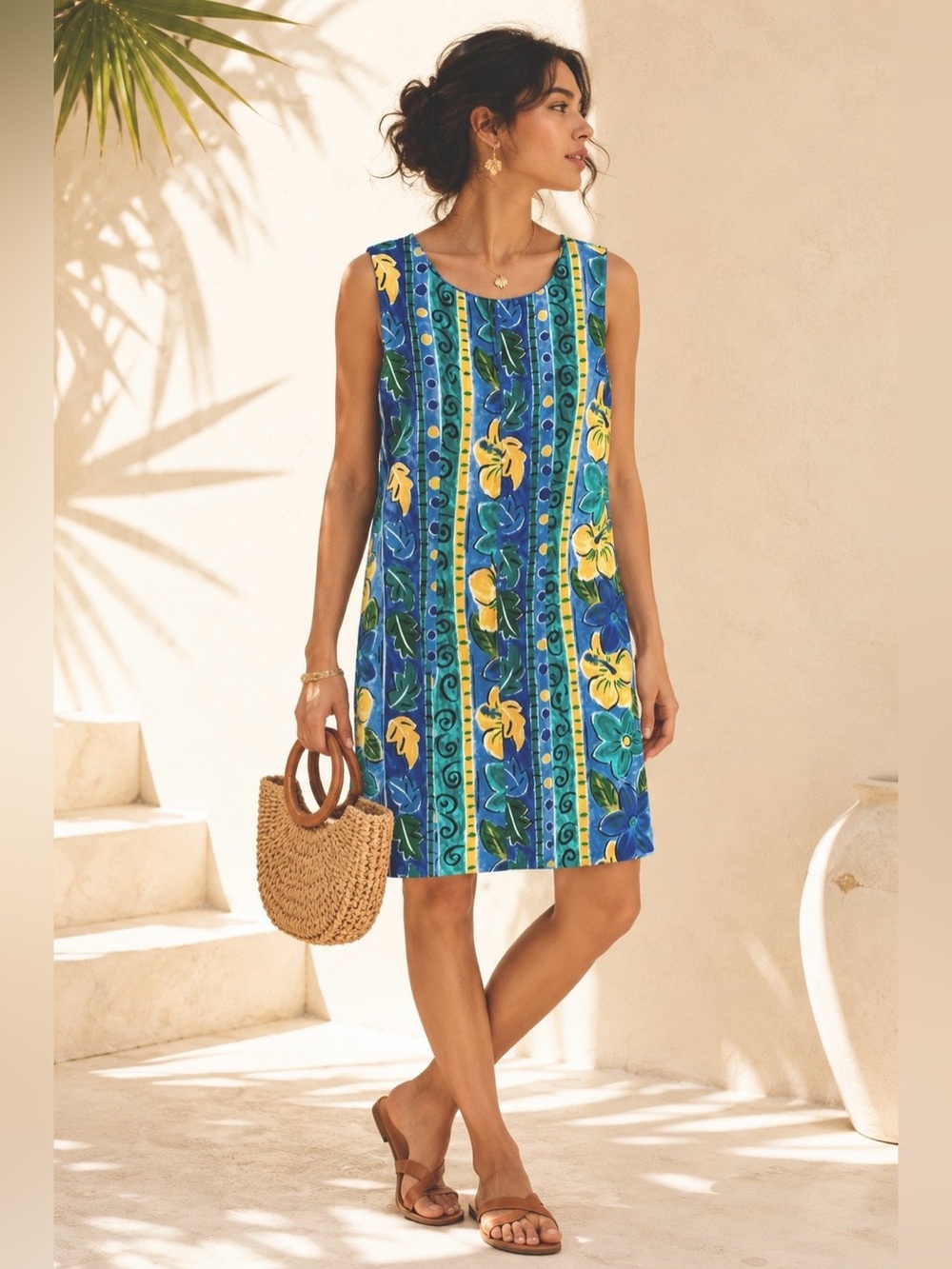 Vintage 80s Hawaiian Tropical Floral Mini Dress Resortwear Sz S